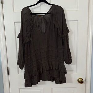 Chic Ruffled Tunic in Deep Brown